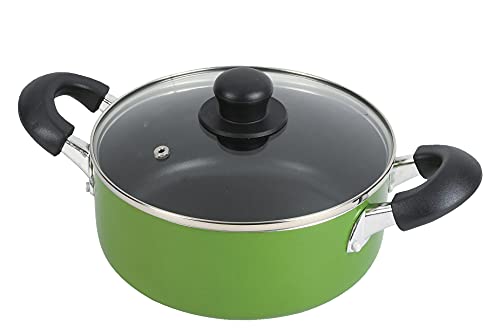 パール金属 ワコートレーディング 両手鍋 20cm ガラス蓋付 ふっ素加工 IH対応 グリーン ニューフォア HB-8598 1枚目 画像