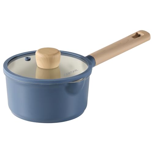 CAROTE カローテ 片手鍋16cm 蓋付き IH対応 PFOA PFOS フリー ソースパン マーブルコーティング くっつきにくく洗いやすい 一人鍋 揚げ物 煮物 一年保証 ブルー Cosy-Blueシリーズ 1枚目 画像