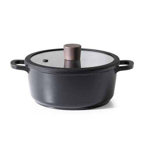 SENSARTE 両手鍋 20cm 鍋 深型 蓋付き 焦げ付きにくい 卓上鍋 カレー鍋 ガス火対応 お手入れ簡単 鍋料理 すき焼き鍋 煮物 ブラック 1枚目 画像