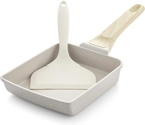 SENSARTE 卵焼き フライパン フライ返し付き 18cm*15cm 焦げ付かない IH対応 ガス火対応 PFOAフリー 握りやすい お手入れ簡単 軽量 ターナー付き ホワイト 1枚目 画像