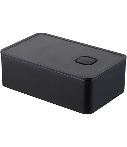 山崎実業(Yamazaki) バルブ付き密閉 ランチボックス ブラック 約14.7X9.2X5cm タワー ワンプッシュ密閉 食洗器 電子レンジ 対応 4824 1枚目 画像