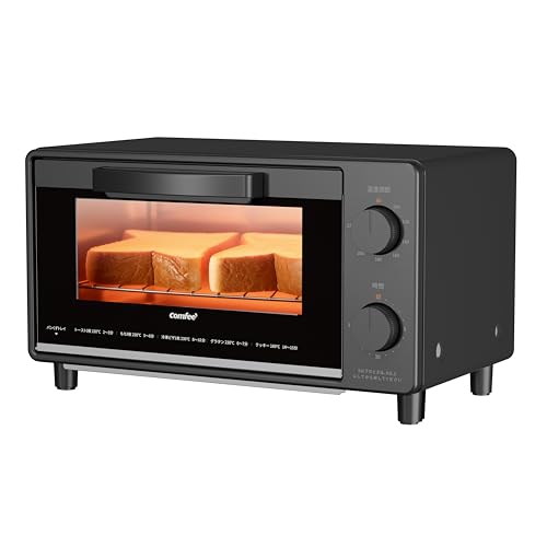 コンフィー(COMFEE') トースター オーブントースター 2枚焼き トースト パン焼き機 [無段階温度調節 80-230℃まで 1000W タイマー15分設定] 上下高火力 焼き網＆受け皿 トレー付き お手入れカンタン 一人暮らし コンパクト 小型 新生活 おしゃれ CF-MD082-BK ブラック 1枚目 画像