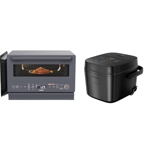 【セット買い】 [山善] スチームオーブンレンジ 省エネ 高効率 15L 一人暮らし 二人暮らし フラットテーブル グレー YRZ-WF150TV(H) + 炊飯器 3合 マイコン式 低温調理 AMRC-5M(B) ブラック 1枚目 画像