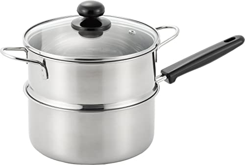 ヨシカワ 片手鍋 二段蒸し器 ステンレス 18cm 蒸し料理 ガス火・IH対応 蒸しごよみ SJ3357 1枚目 画像