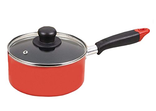 パール金属 ワコートレーディング 焼付塗装 片手鍋 16cm ガラス蓋付 ふっ素加工 IH対応 ニューフォア HB-8050 レッド 1枚目 画像