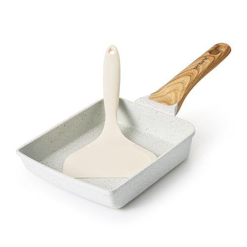 SENSARTE 卵焼き フライパン セラミックコーティング フライ返し付き 18cm*15cm IH対応 ガス火対応 焦げ付かない PFOAフリー 握りやすい お手入れ簡単 軽量 ターナー付き 1枚目 画像