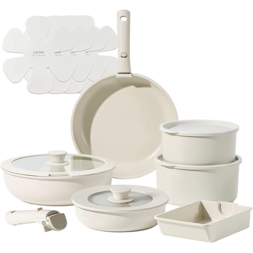 CAROTE カローテ フライパン セット 16点 IH対応 ガス火対応 PFOAなどの有害物質不使用 5層構造 軽量 取っ手のとれる マーブルコート くっつきにくい 鍋セット 卵焼き器 洗いやすい オーブン対応 一年保証 「アイスクリーム」シリーズ グレージュ 1枚目 画像