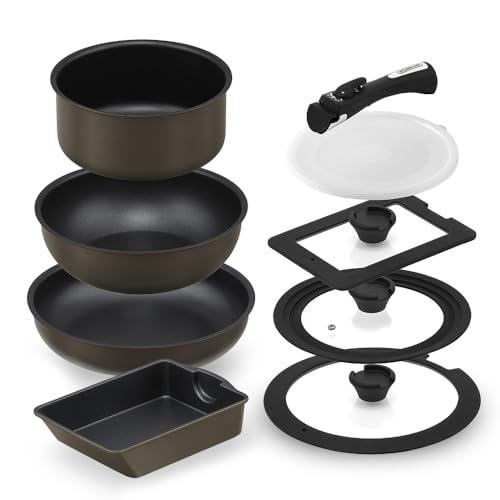 アイリスオーヤマ フライパン 9点セット ダイヤモンドコートパン マルチエッグパン入り 蓋付き IH/ガス火対応 こびりつきにくい お手入れ簡単 MEGI-9S ブラウンメタリック 1枚目 画像