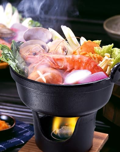 イシガキ いろり鍋 黒 16cm 木蓋付き コンロセット 鍋 ガス火 IH 対応 鉄鋳物 3983 中間 画像