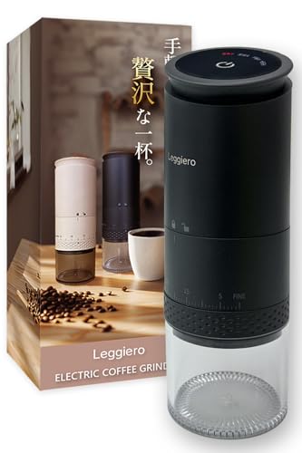 【anan掲載ｘバリスタ監修】 電動コーヒーミル コードレス コーヒーミル コニカル式 USB 充電式 水洗い可能 コーヒーグラインダー 『タッチパネル簡単操作／挽き目39段階調整』 Leggero (ブラック) 1枚目 画像