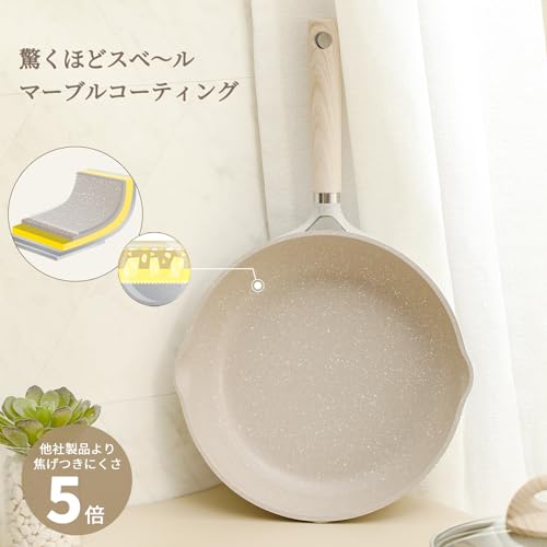 CAROTE カローテ フライパン 蓋付き 28cm ih対応 PFOA PFOS フリー マーブルコート ツルツルすべる くっつきにくい 洗いやすい 目玉焼き オムレツ オール熱源対応 一年保証 グレージュ Cosyシリーズ 中間 画像