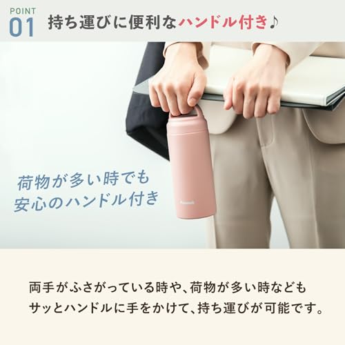 【持ち運び便利なハンドル付き】ピーコック魔法瓶 スクリューマグボトル ホワイト 350ml 水筒 魔法瓶 保温 保冷 まほうびん 持ち手 軽量 タンブラー コーヒー マグ 洗いやすい マグボトル AKZ-35 W 中間 画像