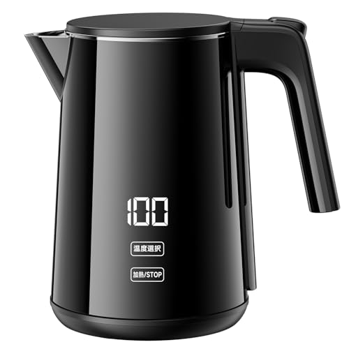 SSYFEI 電気ケトル 1.0L【1000W急速沸騰・デジタル温度表示】7段階温度調節 4時間保温 触れても熱くない二重構造 304ステンレス製 メモリー機能 空焚き防止 小型 お手入れ簡単 コーヒー・お茶・ミルクに最適 電気ポット ブラック 1枚目 画像