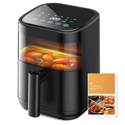 ノンフライヤー 3L エアーフライヤー air fryer ノンオイル 電気フライヤー 揚げ物・惣菜調理機 1~2人用 nồi chiên không dầu 可視窓付き LEDタッチパネル 温度調整/タイマー 日本語説明書・レシピ付き PSE認証済 1枚目 画像