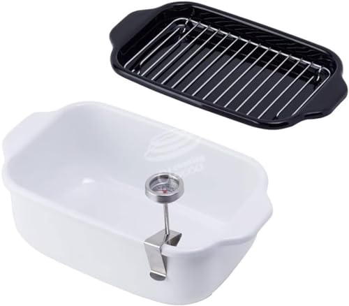 富士ホーロー 天ぷら鍋 角型 琺瑯製 丸洗いできる温度計 スノコ網 バット付き ホワイト 1枚目 画像