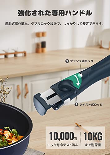 FERLORD フライパン セット 鍋 フライパンセット 9点 IH ガス対応 取っ手のとれる 卵焼き ダイヤモンドコート こげつかない 着脱式ハンドル 使いやすい お手入れ簡単 一人暮らし調理器具セット フェルトパッド付き ネイビー 中間 画像