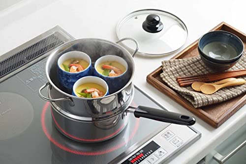 ヨシカワ 片手鍋 二段蒸し器 ステンレス 18cm 蒸し料理 ガス火・IH対応 蒸しごよみ SJ3357 中間 画像