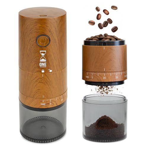 ONE SECOND 【お手軽カフェ気分】 電動コーヒーミル 39段階 臼式 自動停止 コードレス 水洗い可能 木目調 LINCS リンクス 1枚目 画像