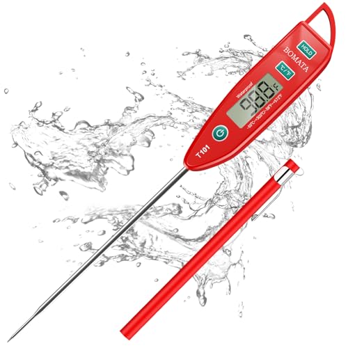 BOMATA Waterproof IPX7 Thermometer for Water, Liquid, Candle and Cooking. Instant Read Food Thermometer with Long Probe for Cooking, Meat, BBQ! T101 (Red Color) 1枚目 画像