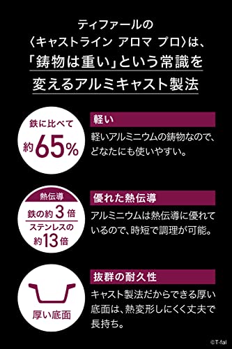 ティファール 両手鍋 28cm 鋳物なのに軽くて使いやすい IH ガス火対応 PFOAなどの有害物質不使用 こびりつきにくさ長持ち 「キャストライン アロマ プロ シャローパン」 ブラック E25172 中間 画像