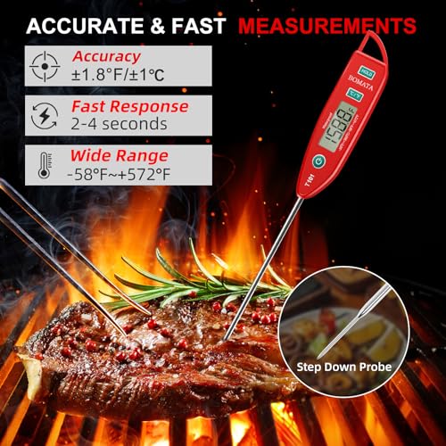 BOMATA Waterproof IPX7 Thermometer for Water, Liquid, Candle and Cooking. Instant Read Food Thermometer with Long Probe for Cooking, Meat, BBQ! T101 (Red Color) 中間 画像