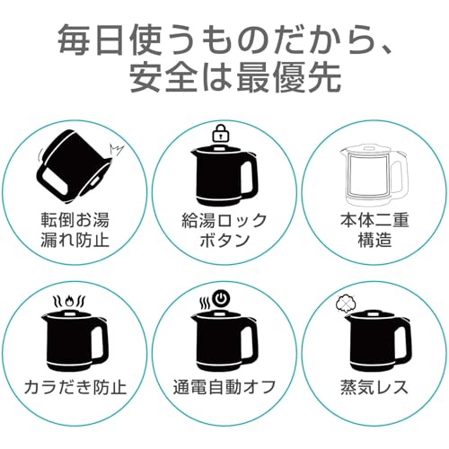 タイガー魔法瓶(TIGER) 電気ケトル 湯沸かし 1.0L 転倒お湯漏れ防止 カラ炊き防止 蒸気レス ホワイト PCJ-A102WA 中間 画像