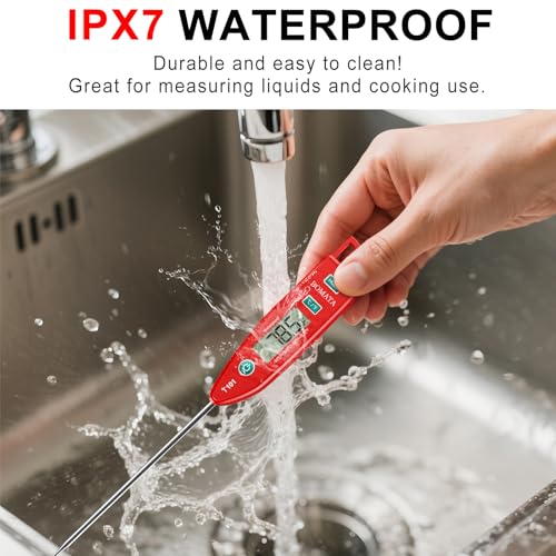 BOMATA Waterproof IPX7 Thermometer for Water, Liquid, Candle and Cooking. Instant Read Food Thermometer with Long Probe for Cooking, Meat, BBQ! T101 (Red Color) 最後 画像