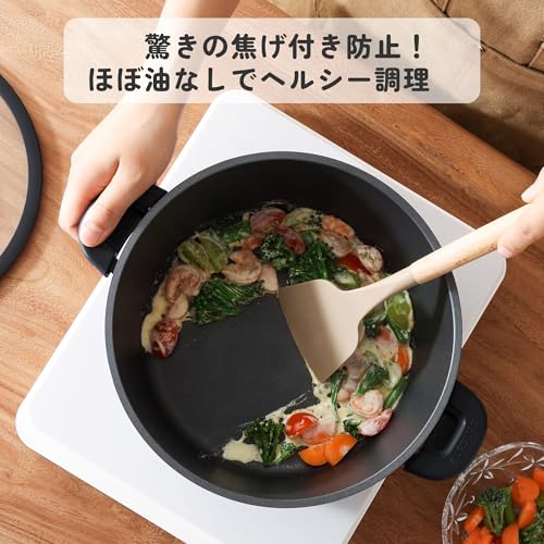 SENSARTE 両手鍋 24cm 鍋 深型 蓋付き 焦げ付きにくい 卓上鍋 カレー鍋 ガス火対応 お手入れ簡単 鍋料理 すき焼き鍋 煮物 ブラック 中間 画像