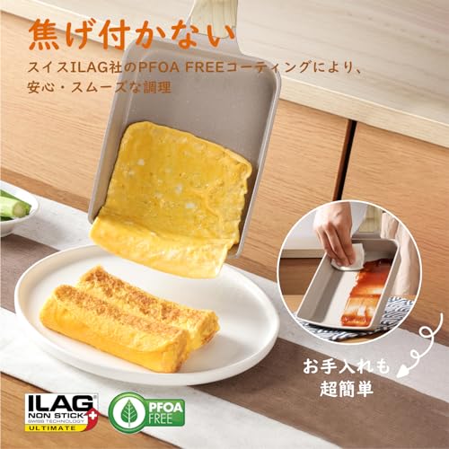 SENSARTE 卵焼き フライパン フライ返し付き 18cm*15cm 焦げ付かない IH対応 ガス火対応 PFOAフリー 握りやすい お手入れ簡単 軽量 ターナー付き ホワイト 中間 画像