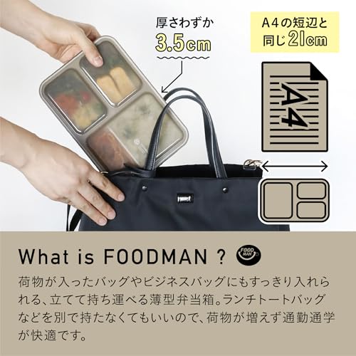 シービージャパン(CB JAPAN) フードマン 弁当箱 立てて運べる 薄型弁当箱 600ml [ 抗菌 ] グレーベージュ 汁漏れしにくい Wシーリング 4点ロックでしっかり固定DSK 中間 画像