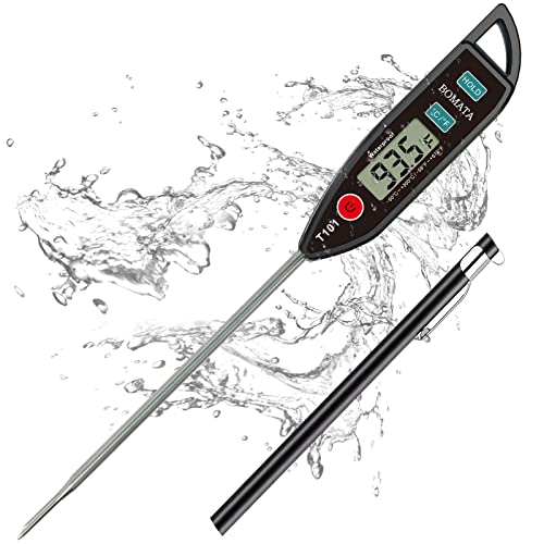 BOMATA Waterproof IPX7 Thermometer for Water, Liquid, Candle and Cooking. Instant Read Food Thermometer with Long Probe for Cooking, Meat, BBQ! T101 (Black Color) 1枚目 画像