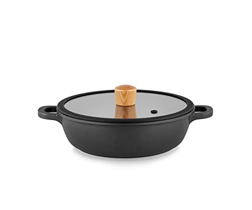 SENSARTE 両手鍋 卓上鍋 すき焼き鍋 24cm IH対応 ガス対応 一品万能 煮る 焼く 炒める 揚げる 焦げ付きにくい お手入れ簡単 ガラス蓋付 しゃぶしゃぶ カレー おでんの外観・全体像 画像