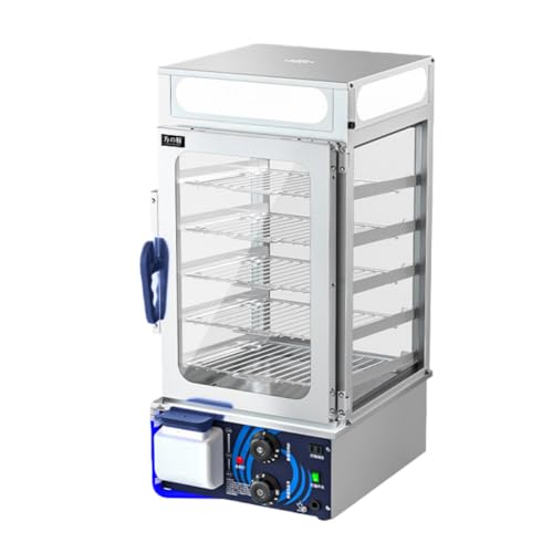 Deerou蒸し器 5/6段業務用肉まん機 電気フードヒーター 110v 肉まんヒーター 30-110℃温度調節 ステンレス製多段蒸籠 朝食/コンビニ/電気フードウォーマー 商業用プラグイン加熱 店舗・食堂で活躍コンビニエンスストア 朝食 ([シングル温度調節 - 5層] - 355×410×750cm)の外観・全体像 画像