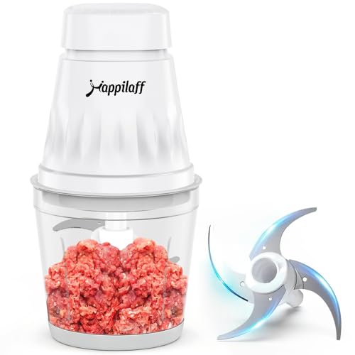 フードプロセッサー 350Wハイパワー 1台5役 みじん切り器 ステンレス4枚刃 600mlガラスボウル ミキサーチョッパー 水洗い可能 過熱保護 コンパクト設計 肉挽き/野菜切り/離乳食作りに最適 家庭用 引越し祝い 出産祝い ギフトにも happilaffの外観・全体像 画像