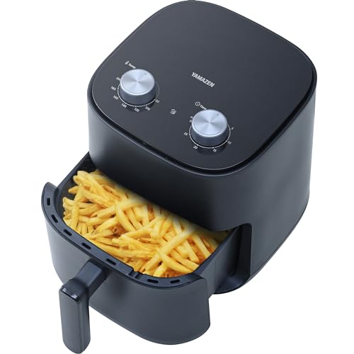 [山善] ノンフライヤー 4.5L 大容量 電気フライヤー ノンオイル エアフライヤー 3~5人用 家庭用 卓上 揚げ物 惣菜 タイマー 温度調節 レシピブック付き ブラック YAH-AC120(B)の外観・全体像 画像