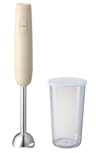 simplus ハンドブレンダー フードプロセッサー ブレンダー ミキサー 離乳食 介護食 多機能 時短 スムージー 鍋キズ防止 シンプラス 【本体+軽量カップセット】 (ハニーベージュ/本体+ブレンダー+ふた付きカップ)の外観・全体像 画像