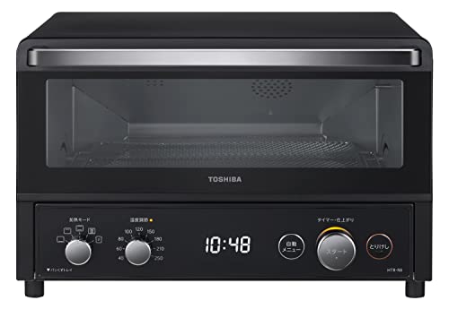 TOSHIBA(東芝) トースター オーブントースター 4枚焼き HTR-R8(K) ブラック 温度調節機能付き 角皿付き 自動メニュー タイマー30分の外観・全体像 画像