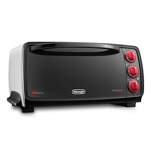 De'Longhi (デロンギ) コンベクションオーブン スフォルナトゥット・クラシック EO14902J-WN 焼きムラなし 時短予熱 皿・鍋ごと調理 パワフル加熱 調理機能5種類 ピザストーン付属 安全設計 [ブラック×ホワイト] デロンギファミリー登録で3年保証の外観・全体像 画像