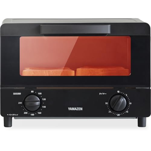 [山善] トースター オーブントースター 一人暮らし 二人暮らし トースト 2枚焼き 山型パン対応 1000W タイマー30分 温度調節機能付き 受け皿付き ブラック YTRB-C100(B)の外観・全体像 画像