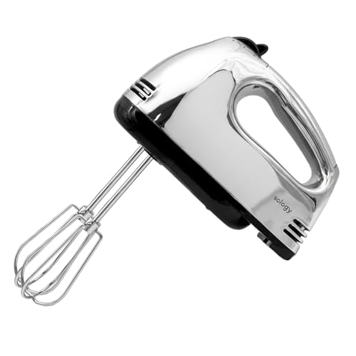 sology(ソロジー) ハンドミキサー 軽量560g スピード調節 電動 泡立て器 立てて置ける ふわふわ 生クリーム メレンゲ お菓子づくり シルバー メッキの外観・全体像 画像