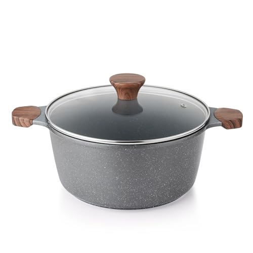 SENSARTE 両手鍋24cm 深型鍋 大きい 卓上鍋 ih対応 焦げつかない マーブルコート PFAS & PTFEフリー お手入れ簡単 カレー鍋 揚げ鍋 すき焼き 鍋料理 グレーの外観・全体像 画像