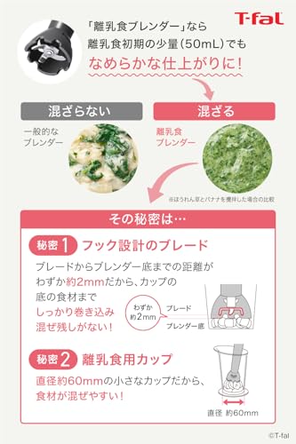 ティファール ハンドブレンダー ミキサー 電動泡立て器 離乳食づくり 1台6役 つぶす・混ぜる・切る・刻む・泡立て 「ハンドブレンダー べビーマルチ」 レシピブック付き HB65H8JPAの特徴・詳細 画像