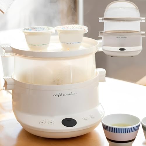 life_mart 電気蒸し器 スチームクッカー 2段 大容量 【 お手入れ簡単 パーツ分解 】 保温機能 デジタルタイマー 空焚き防止 かんたん調理 ゆで卵 蒸し野菜 茶碗蒸し ヘルシー スチーム名人 ホワイトの外観・全体像 画像