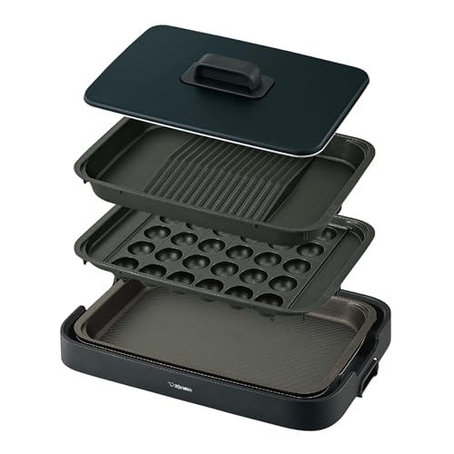 象印マホービン ホットプレート やきやき 3枚タイプ 深型プレート 焼肉プレート たこ焼きプレート ブラック EA-KK30AM-BAの外観・全体像 画像