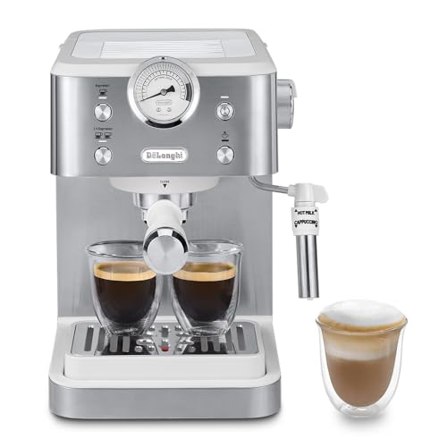 デロンギ エスプレッソカプチーノメーカー クラシック エスプレッソマシン ラテアートミルクフロッサー ホワイト EM450J-W 【ファミリー登録で3年保証】の外観・全体像 画像