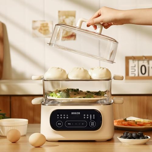 蒸し器 電気蒸し器 BelleLife スチームクッカー ゆで卵メーカー【新型4in1】蒸す・煮る・発酵 カニ鍋 せいろ ヨーグルト レシピ付 蒸篭 蒸し料理 9.3L 電気汽船 家庭用 二層蒸し器 朝食用機械 卵蒸し器 スチーマー 24H予約タイマー/6H保温 乾燥防止保護付き 日本語の取扱説明書の外観・全体像 画像