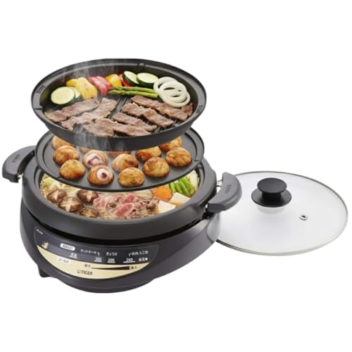 タイガー魔法瓶(TIGER) グリル鍋 3枚タイプ 遠赤土鍋コーティング 深鍋 たこ焼き プレート 3.7L ブラウン CQG-B30N-Tの外観・全体像 画像
