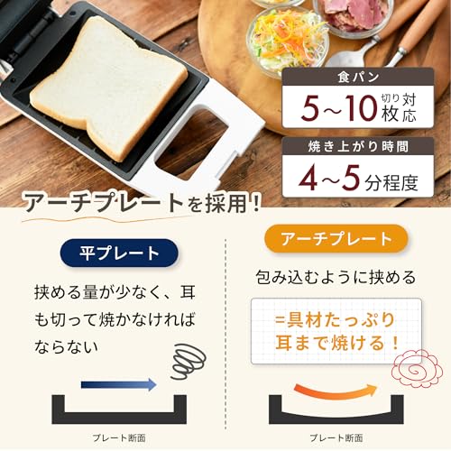 [山善] 具だくさん 耳付きで焼ける ホットサンドメーカー 一人暮らし 新生活 ブラック YSB-S420(B)の特徴・詳細 画像