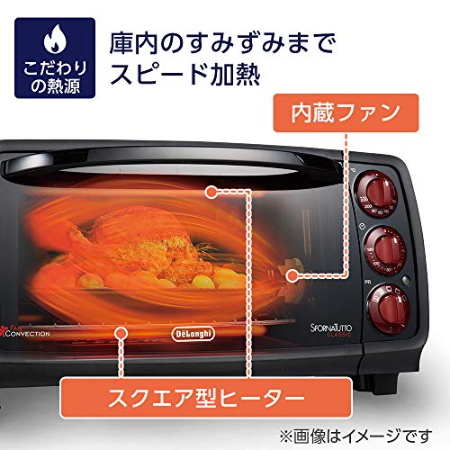 De'Longhi (デロンギ) コンベクションオーブン スフォルナトゥット・クラシック EO14902J-WN 焼きムラなし 時短予熱 皿・鍋ごと調理 パワフル加熱 調理機能5種類 ピザストーン付属 安全設計 [ブラック×ホワイト] デロンギファミリー登録で3年保証の特徴・詳細 画像