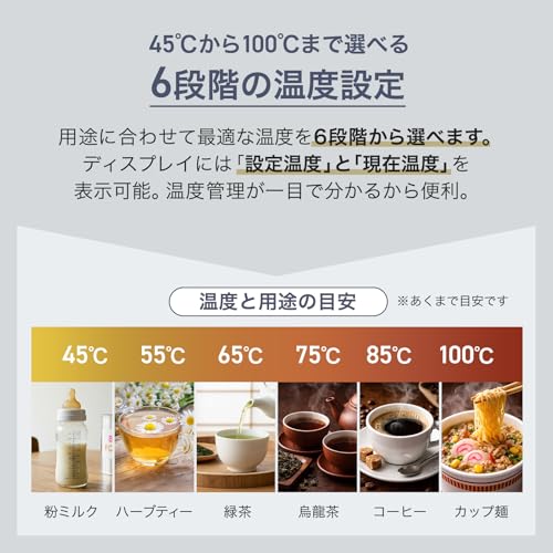 【速く沸いた後も温もり持続】 SKK 電気ケトル 0.8L 保温機能 6段階温度調節 空焚き防止 ふた取り外し可能 ステンレス 2重構造 シンプル 一人暮らし 新生活 800W 【日本企業】 (ブラック)の詳細・まとめ 画像